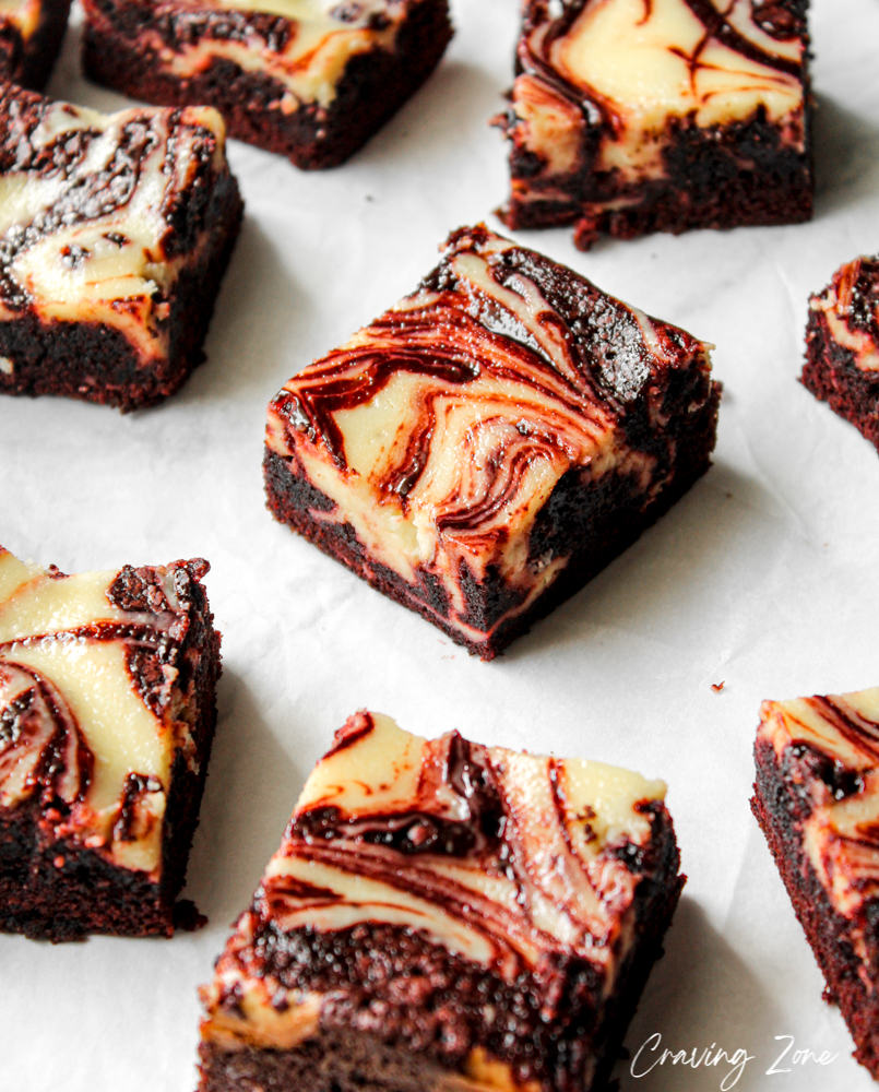 Red velvet Cheesecake Brownies photography